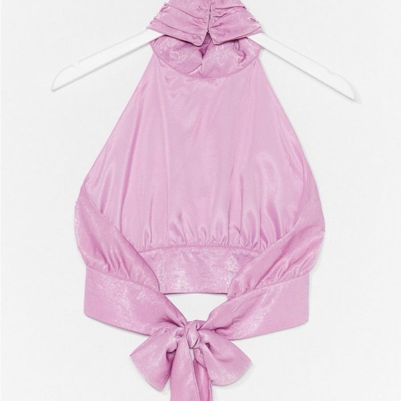 NWT Nasty Gal ‘Satins All the Time’ High Neck Crop Top Size 0 in Lilac - Picture 3 of 10